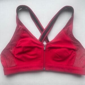 Victoria Secret Women's Red and black sports bra Medium‎ Zipper EUC